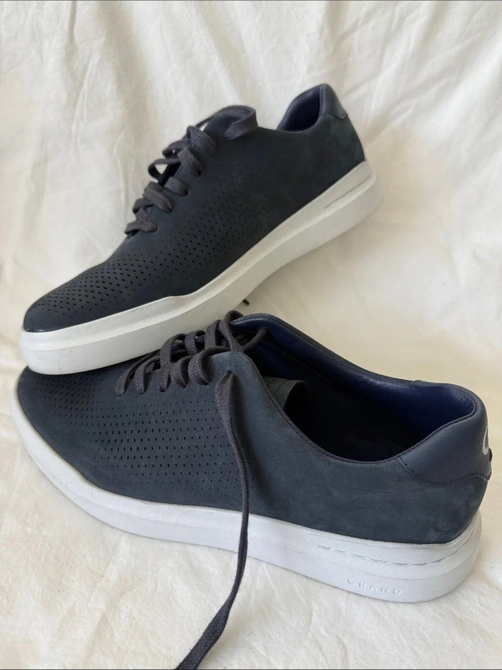 Cole Haan Grand Men’s Perforated Suede Sneakers -  Navy Blue